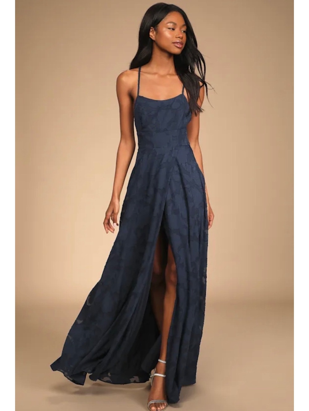NWT Lulus Let There Be Romance Navy Blue Burnout Floral Maxi Dress S